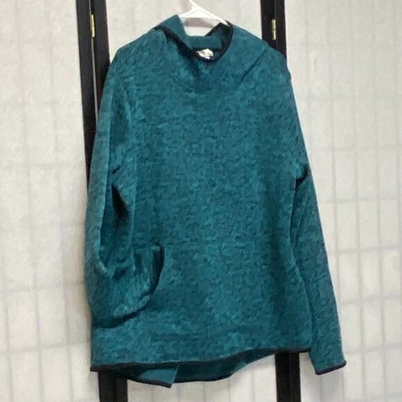 Danskin XL Black Turquoise Marled Long Sleeve Kangaroo Pocket Hoodie Pullover XL - Picture 3 of 11